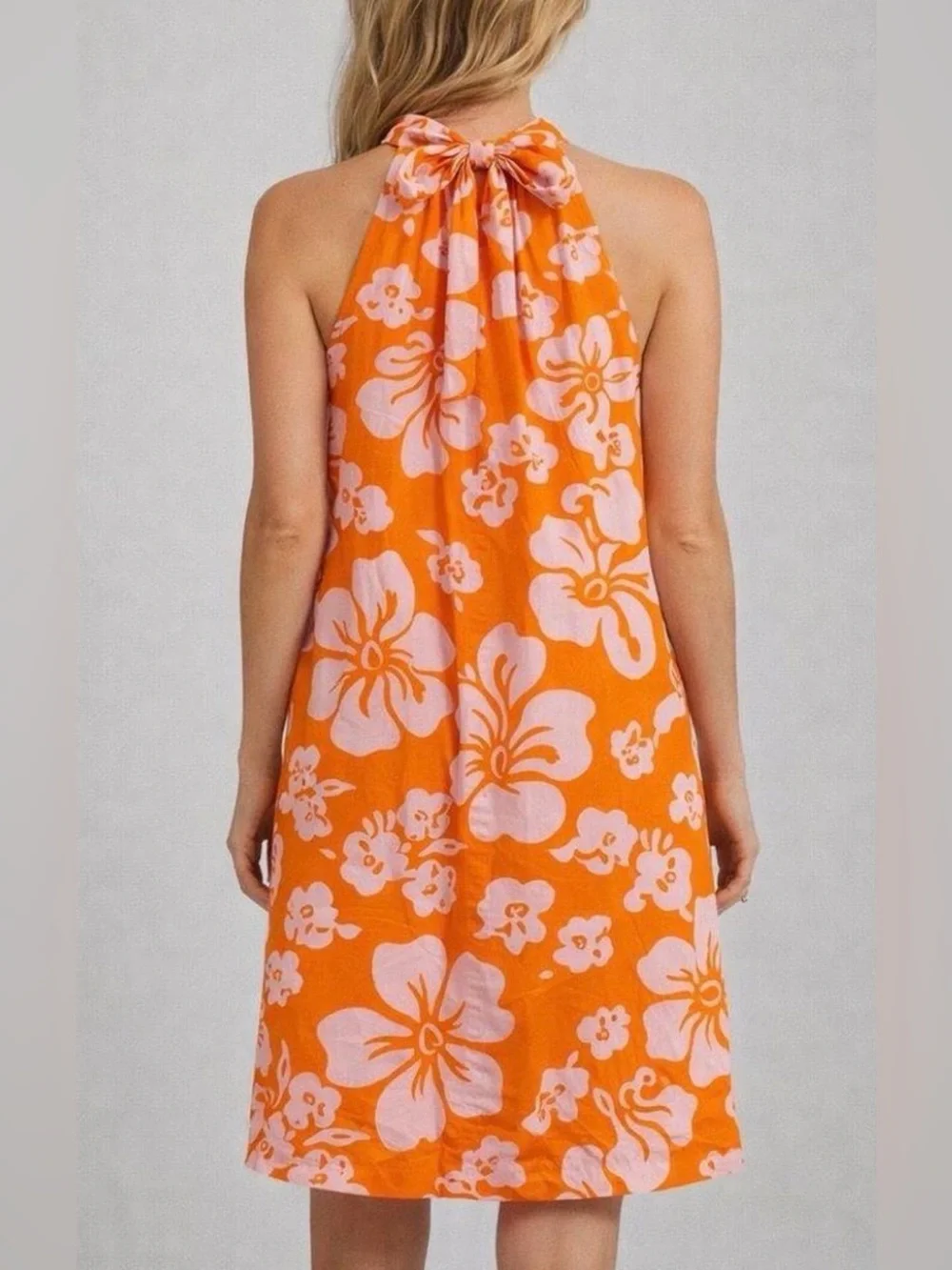 J.Crew Orange and Pink Tropical Hibiscus Floral Halter Neck Mini Dress Sz 4 NWT